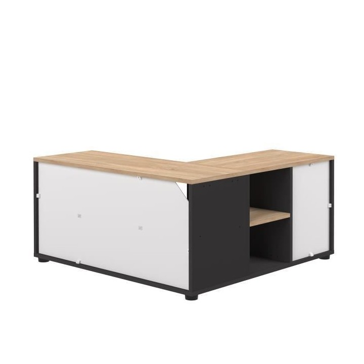 Meuble TV d'angle - Décor chene et noir - 2 portes + 3 niches - L 90