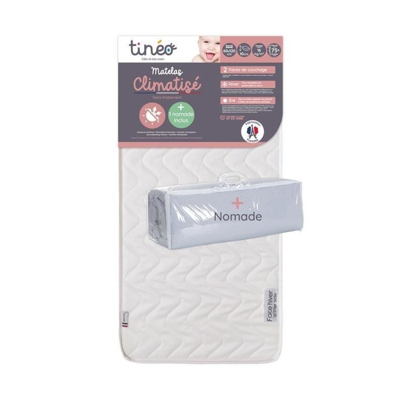 Matelas climatisé TINEO 60x120 cm - Epaisseur 10 cm - Livré avec matelas nomade roulé