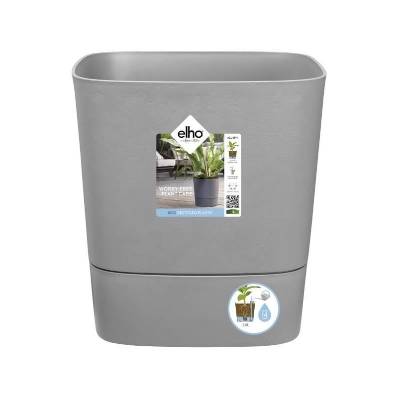 ELHO - Pot de fleurs - Greensense Aqua Care Carré 30 - Ciment Clair - Intérieur/extérieur - Ø 29.5 x H 30.2 cm