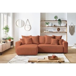 BOBOCHIC - Canape d'angle convertible réversible ELVI - 4 places - 282 x 153 x 95 cm - Terracotta