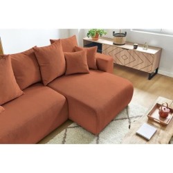 BOBOCHIC - Canape d'angle convertible réversible ELVI - 4 places - 282 x 153 x 95 cm - Terracotta