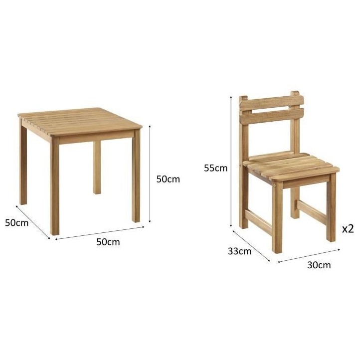 Ensemble repas de jardin pour enfant - 2 personnes - Table carrée 50