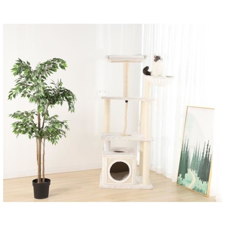 Grand Arbre a chat avec niche - 104 x 60 x H.178 cm - Blanc