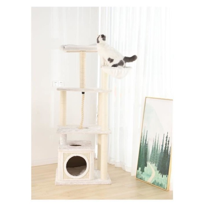 Grand Arbre a chat avec niche - 104 x 60 x H.178 cm - Blanc