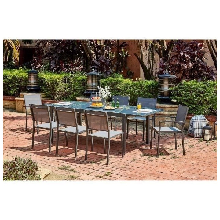 Ensemble repas de jardin 6 a 8 personnes Alu.- Table extensible 180/24