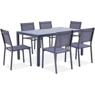 Ensemble repas de jardin 6 personnes Aluminium- Table avec plateau en
