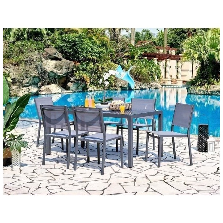 Ensemble repas de jardin 6 personnes Aluminium- Table avec plateau en