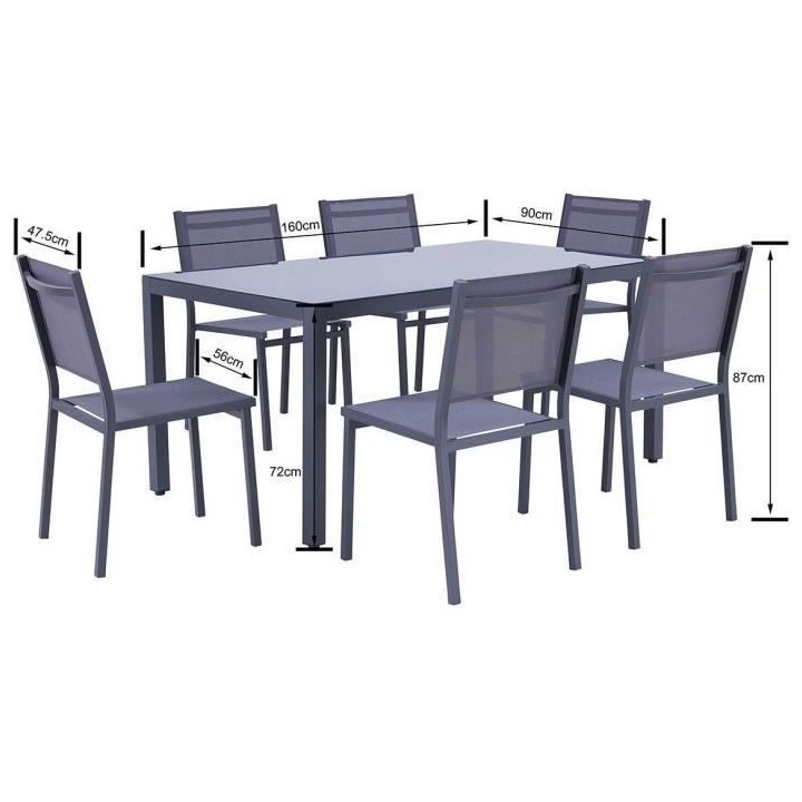 Ensemble repas de jardin 6 personnes Aluminium- Table avec plateau en