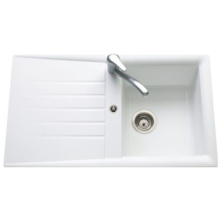 EWI Evier cuisine a encastrer 1 bac + 1 égouttoir Emeraude - Résine