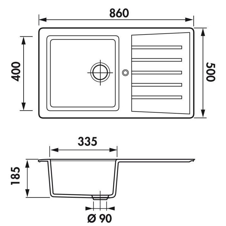 EWI Evier cuisine a encastrer 1 bac + 1 égouttoir Emeraude - Résine