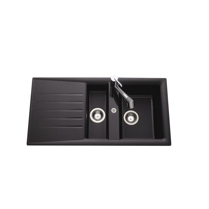 EWI Evier cuisine a encastrer 1,5 bac + 1 égouttoir Emeraude - Résin