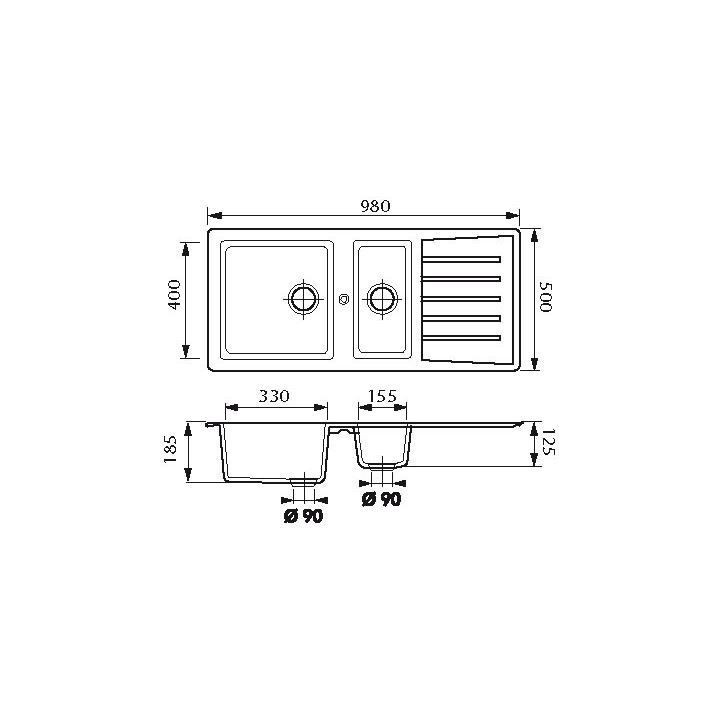 EWI Evier cuisine a encastrer 1,5 bac + 1 égouttoir Emeraude - Résin