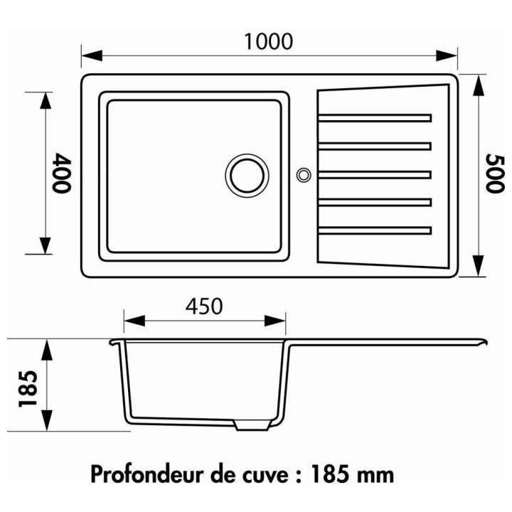 EWI Evier cuisine a encastrer 1 grand bac + 1 égouttoir Emeraude - R