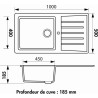 EWI Evier cuisine a encastrer 1 grand bac + 1 égouttoir Emeraude - Résine - 100 x 50 cm - Blanc