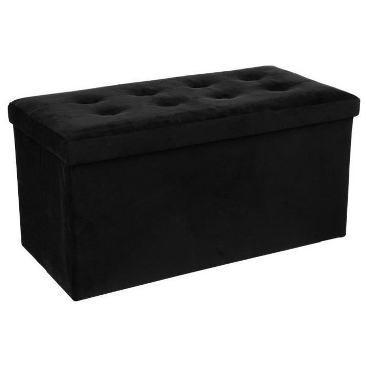 Pouf pliable - Lysandre en velours - Noir - L 75,7 x P 37,5 x H 38 cm