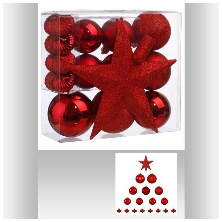 FEERIC LIGHTS & CHRISTMAS Kit de 18 pieces déco sapin de Noël - Roug
