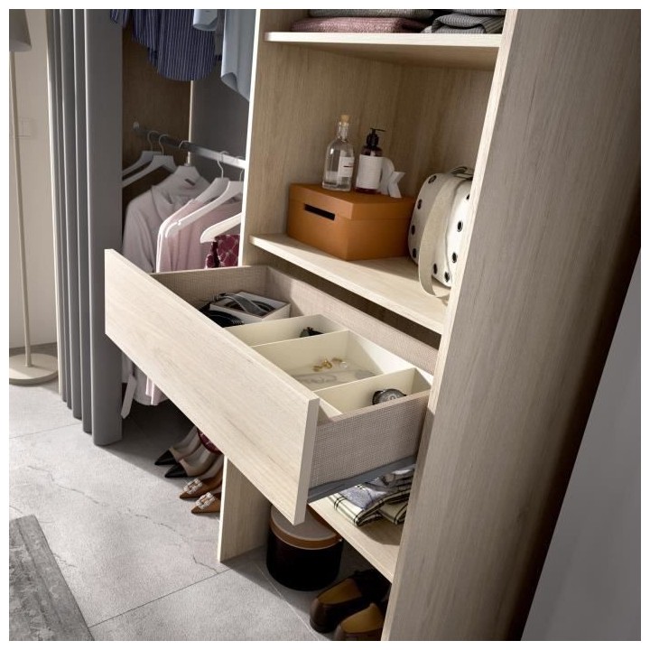 Dressing extensible avec rideau + 1 tiroir - Décor chene naturel - L