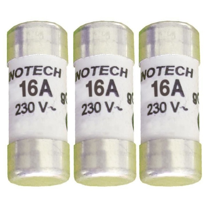 3 fusibles céramique ZENITECH 10,3x25,8mm 16A sans voyant
