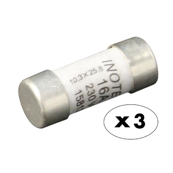 3 fusibles céramique ZENITECH 10,3x25,8mm 16A sans voyant