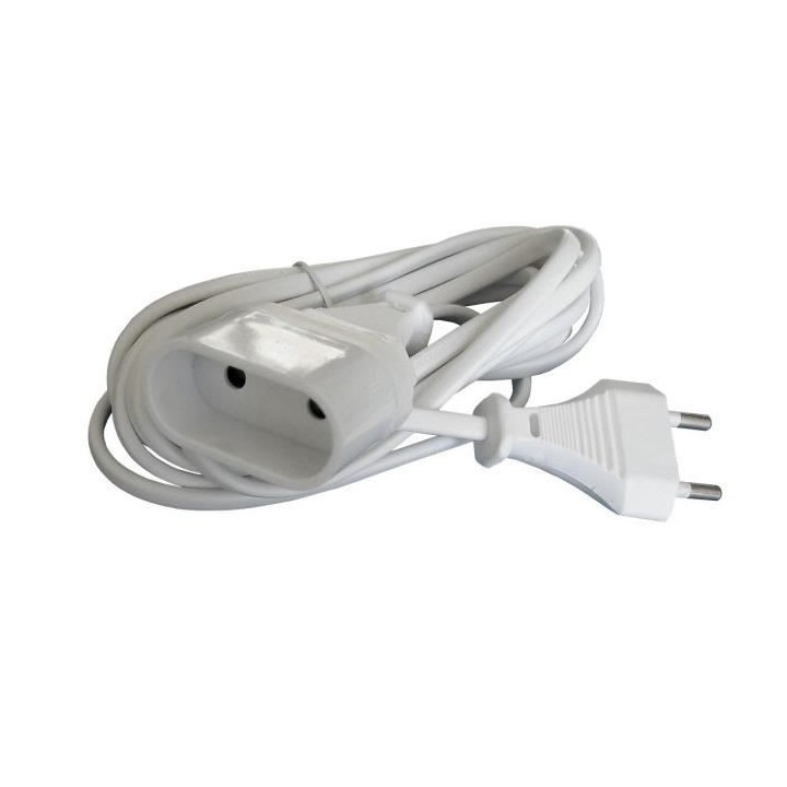 Rallonge éléctrique ZENITECH 2m - 2x0,75mm² - Blanc