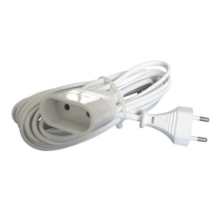 Rallonge électrique ZENITECH 5m - 2x0.75mm² - Blanc