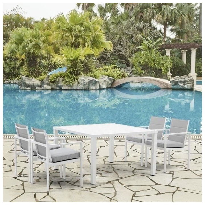 Ensemble repas de jardin encastrable 4 personnes- table 125 x 125 cm -