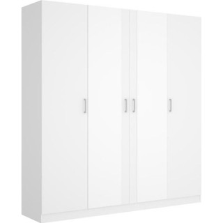 Armoire avec miroir - En panneaux de particules - Blanc - 4 portes - S