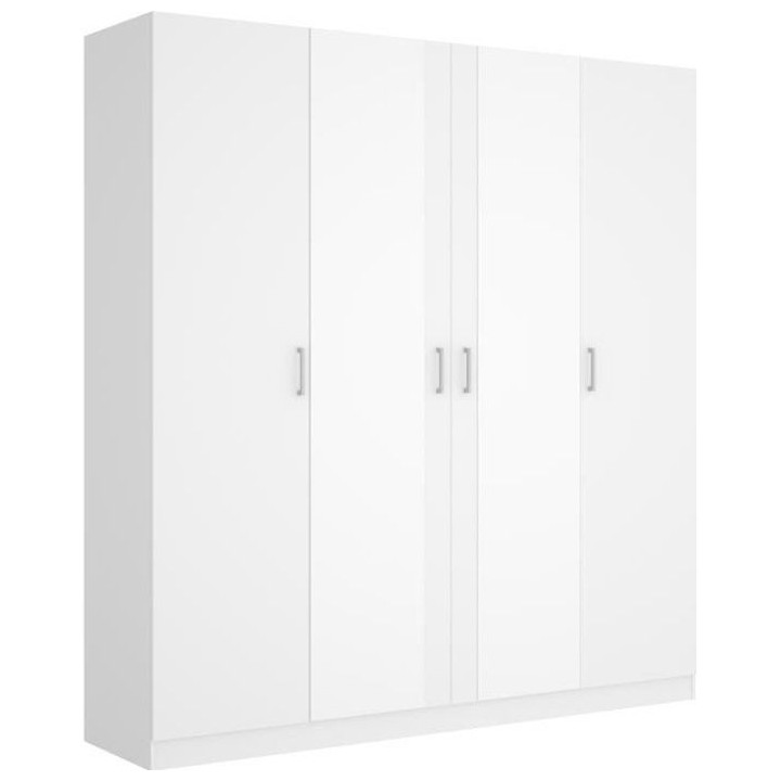 Armoire avec miroir - En panneaux de particules - Blanc - 4 portes - S
