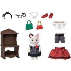 SYLVANIAN FAMILIES - 5462 - La valisette de mode et grande soeur chat bicolore - Le village