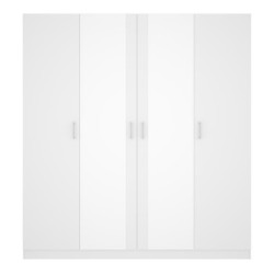 Armoire avec miroir - En panneaux de particules - Blanc - 4 portes - Style Essentiel - Chambre - L 200 x P 52 x H 215cm - MAXI