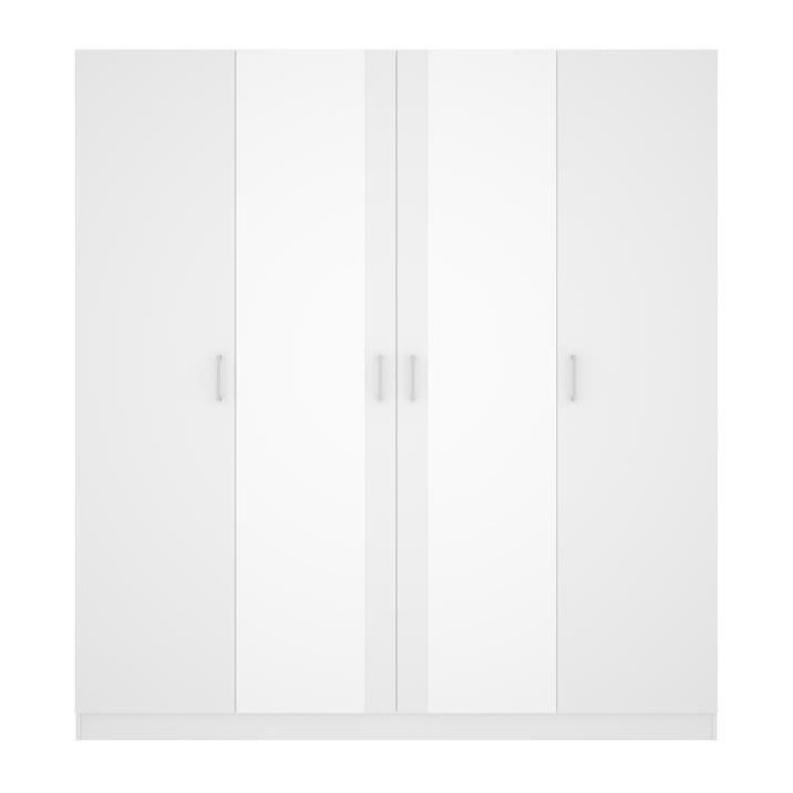 Armoire avec miroir - En panneaux de particules - Blanc - 4 portes - S