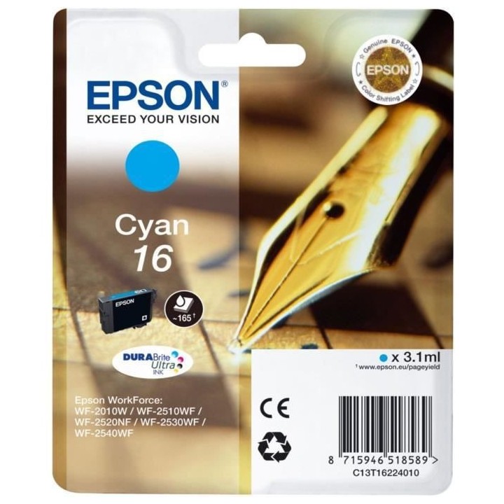 EPSON Cartouche d'encre 16 Cyan - Stylo plume (C13T16224022)