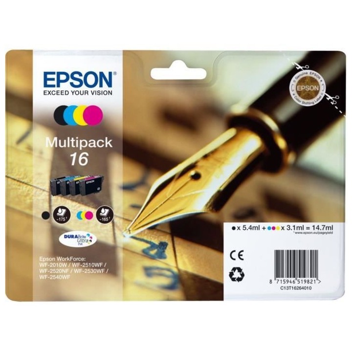 EPSON Multipack 16 - Stylo Plume - Noir, Cyan, Jaune, Magenta (C13T162