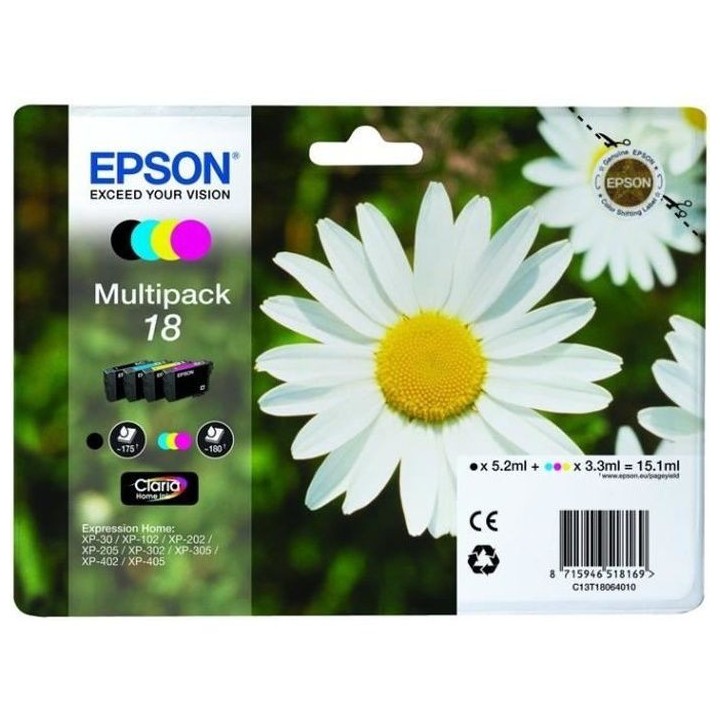 EPSON Multipack T1806 - Pâquerette - Noir, Cyan, Magenta, Jaune (C13T