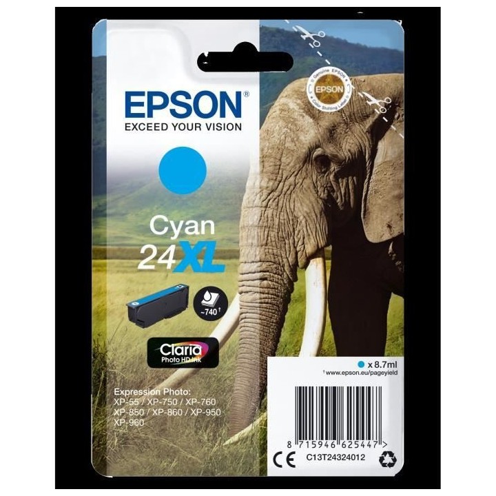 EPSON Cartouche d'encre T2432 XL Cyan - Eléphant (C13T24324012)