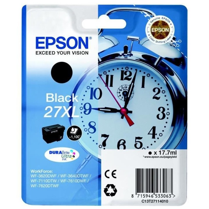 EPSON Cartouche d'encre 27 XL Noir - Réveil (C13T27114022)