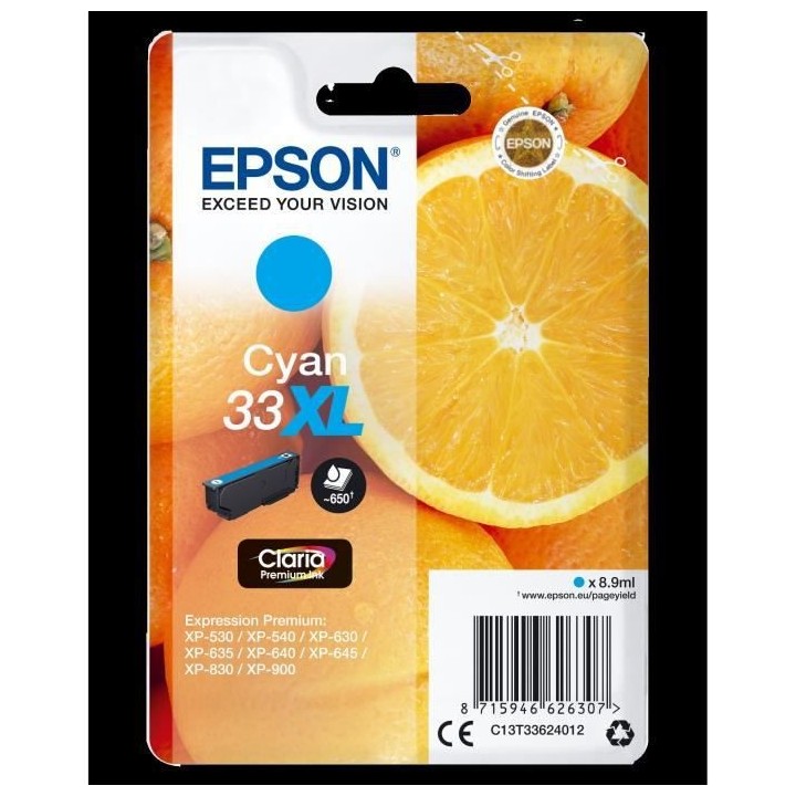 EPSON Cartouche d'encre T3362 XL Cyan - Oranges (C13T33624012)
