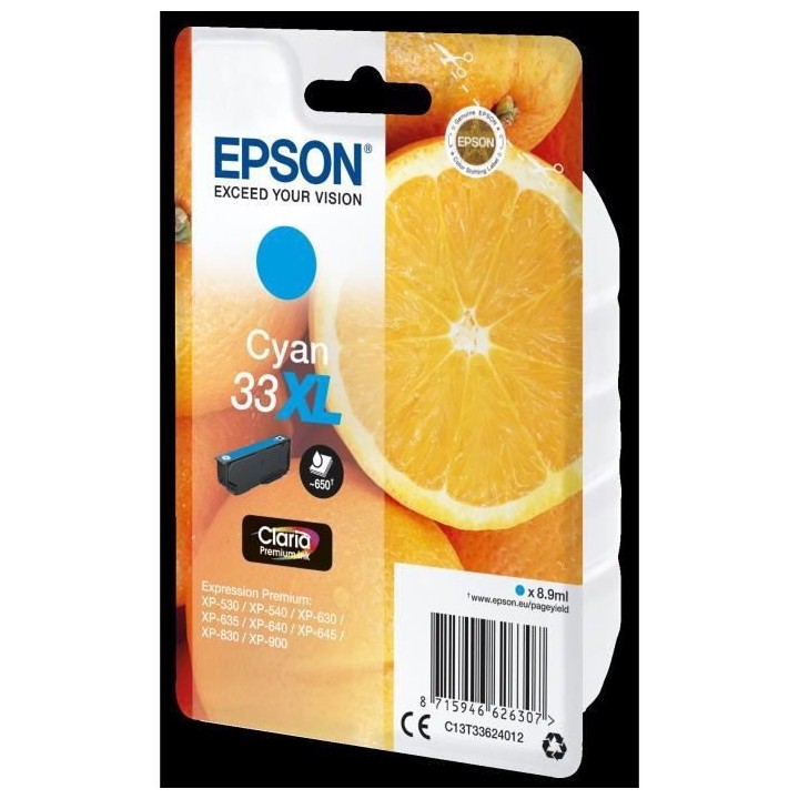 EPSON Cartouche d'encre T3362 XL Cyan - Oranges (C13T33624012)