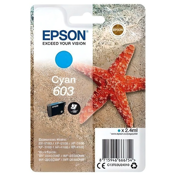 EPSON Cartouche d'encre 603 Cyan - Etoile de mer (C13T03U24010)