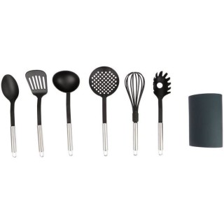 EQUINOX - Set d'ustensiles 6 pieces en nylon - manches en inox + pot d