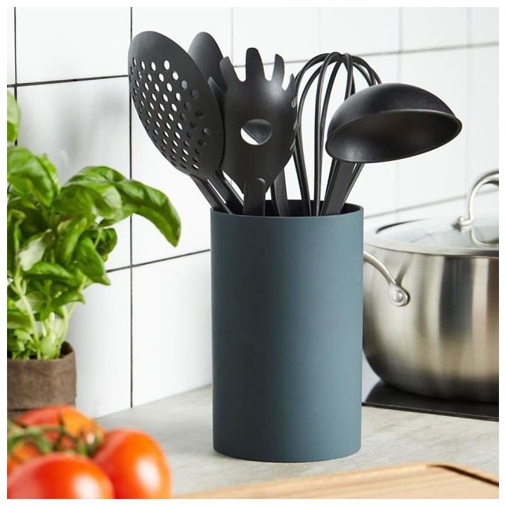 EQUINOX - Set d'ustensiles 6 pieces en nylon - manches en inox + pot d