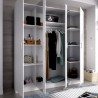 Armoire avec miroir - En panneaux de particules - Blanc - 4 portes - Style Essentiel - Chambre - L 200 x P 52 x H 215cm - MAXI