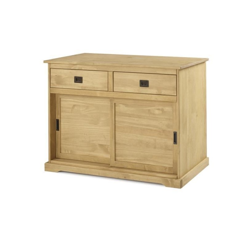 Buffet 2 portes coulissantes 2 tiroirs en bois massif - ESTEBAN - L 120 x P 45 x H 85 cm