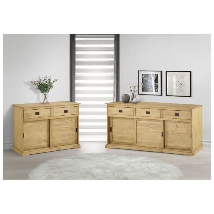 Buffet 2 portes coulissantes 2 tiroirs en bois massif - ESTEBAN - L 12