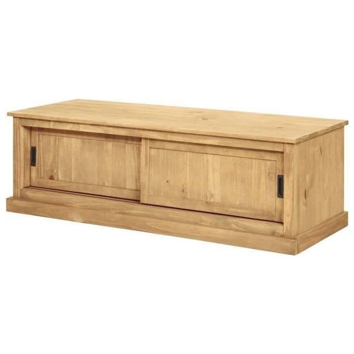 ESTEBAN Meuble TV 2 portes coulissantes en bois pin massif - L 140 x P