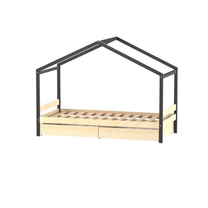 WEBER ETOILE Lit cabane enfant 90x190 cm avec tiroirs - Bois pin massi