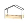 WEBER ETOILE Lit cabane enfant 90x190 cm avec tiroirs - Bois pin massif - Naturel et noir - Sommier inclus