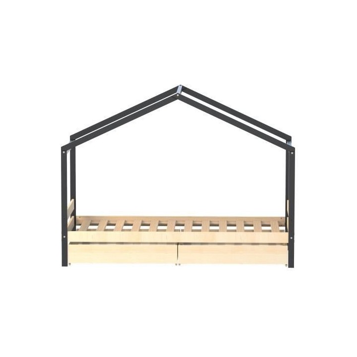 WEBER ETOILE Lit cabane enfant 90x190 cm avec tiroirs - Bois pin massi