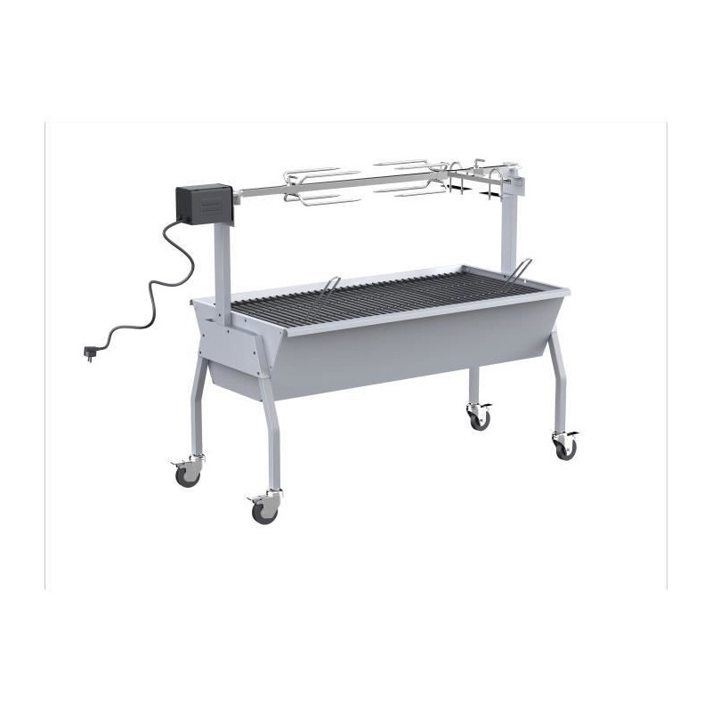 Barbecue a charbon - Rôtissoire - Tourne broche XXLSILVER STYLE - Surface de cuisson : 110 x 47 cm - Gris