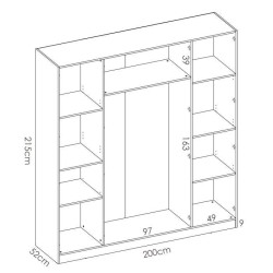 Armoire avec miroir - En panneaux de particules - Blanc - 4 portes - Style Essentiel - Chambre - L 200 x P 52 x H 215cm - MAXI